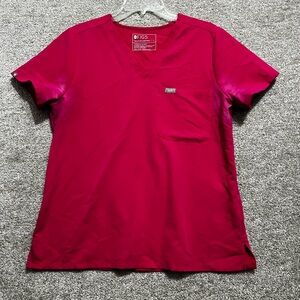 Figs Woman’s Pink V neck Scrub Top Nursing Size Large *flaw